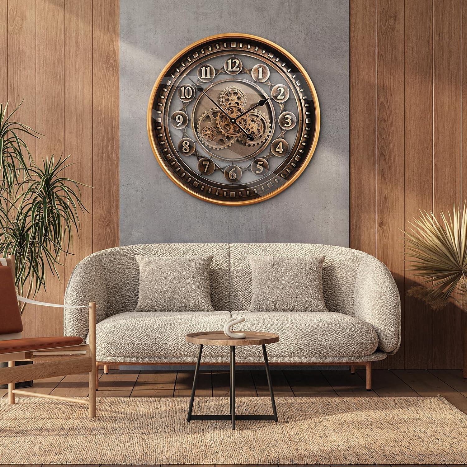 24 Inch Wall Clock with Moving Gears Large Industrial Steampunk Metal Clock Anti