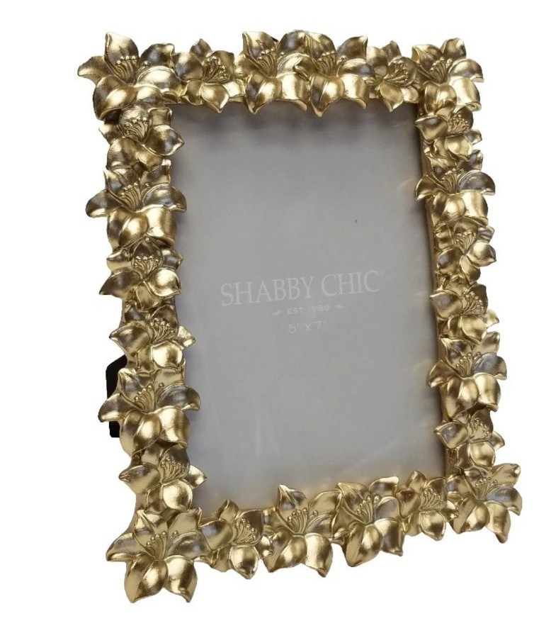 Authentic Shabby Chic 1989 Gold Flowers Rectangular Picture Frame Fits 5 x 7in