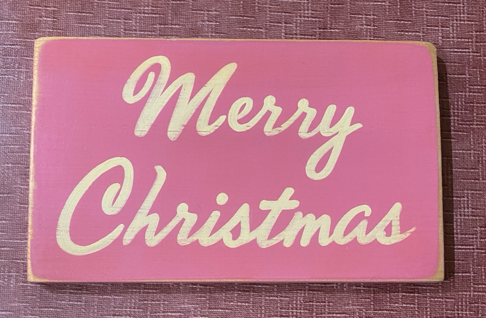 🌹HP SHABBY COTTAGE CHIC PINK HANDPAINTED MERRY CHRISTMAS SIGN WOOD WALL PLAQUE