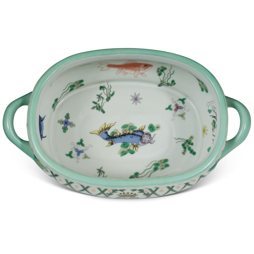 US Seller – Green and White European Motif Chinese Porcelain Footbath Planter
