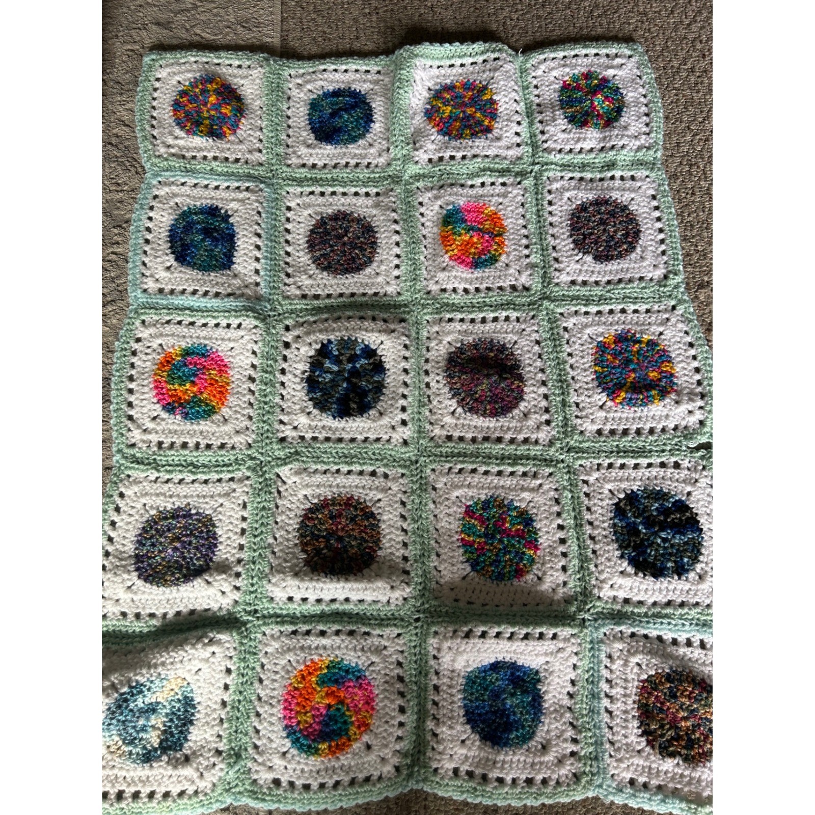Crochet Blanket Multicolor Granny Square Afghan Handmade Vintage Style Unbranded