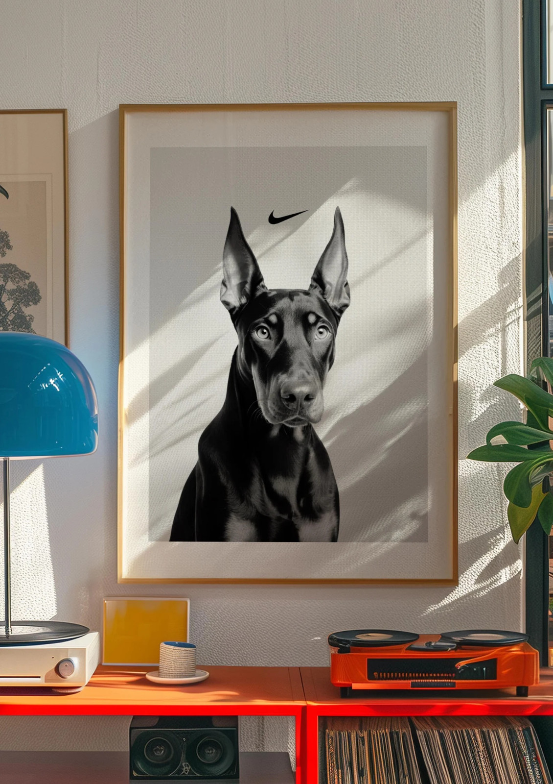 Black & White Retro Nike Poster, Vintage Sneaker Art, Doberman Poster, Hypebeast