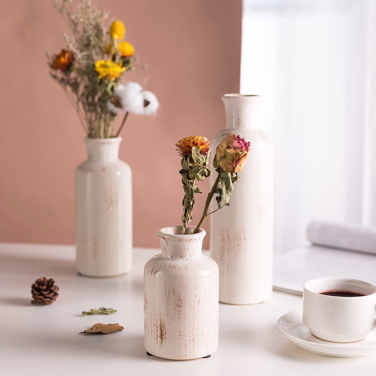 Ceramic Vase Set – 3 Small Vases,Ceramic Vases for Rustic Home Decor, Living …