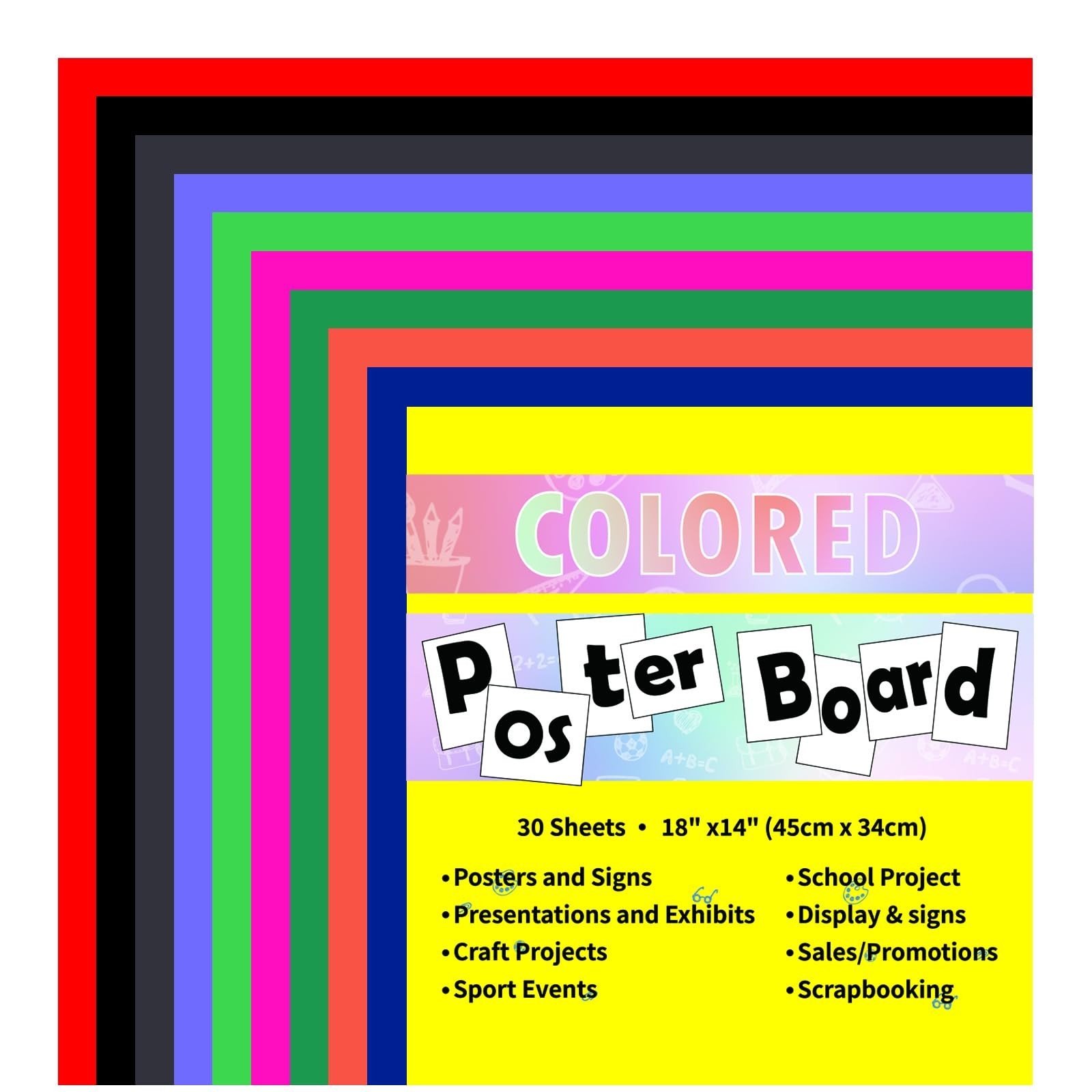 30 Pcs 14×18 Poster Board 10 Assorted Color Blank Graphic Display Boar,Bright…