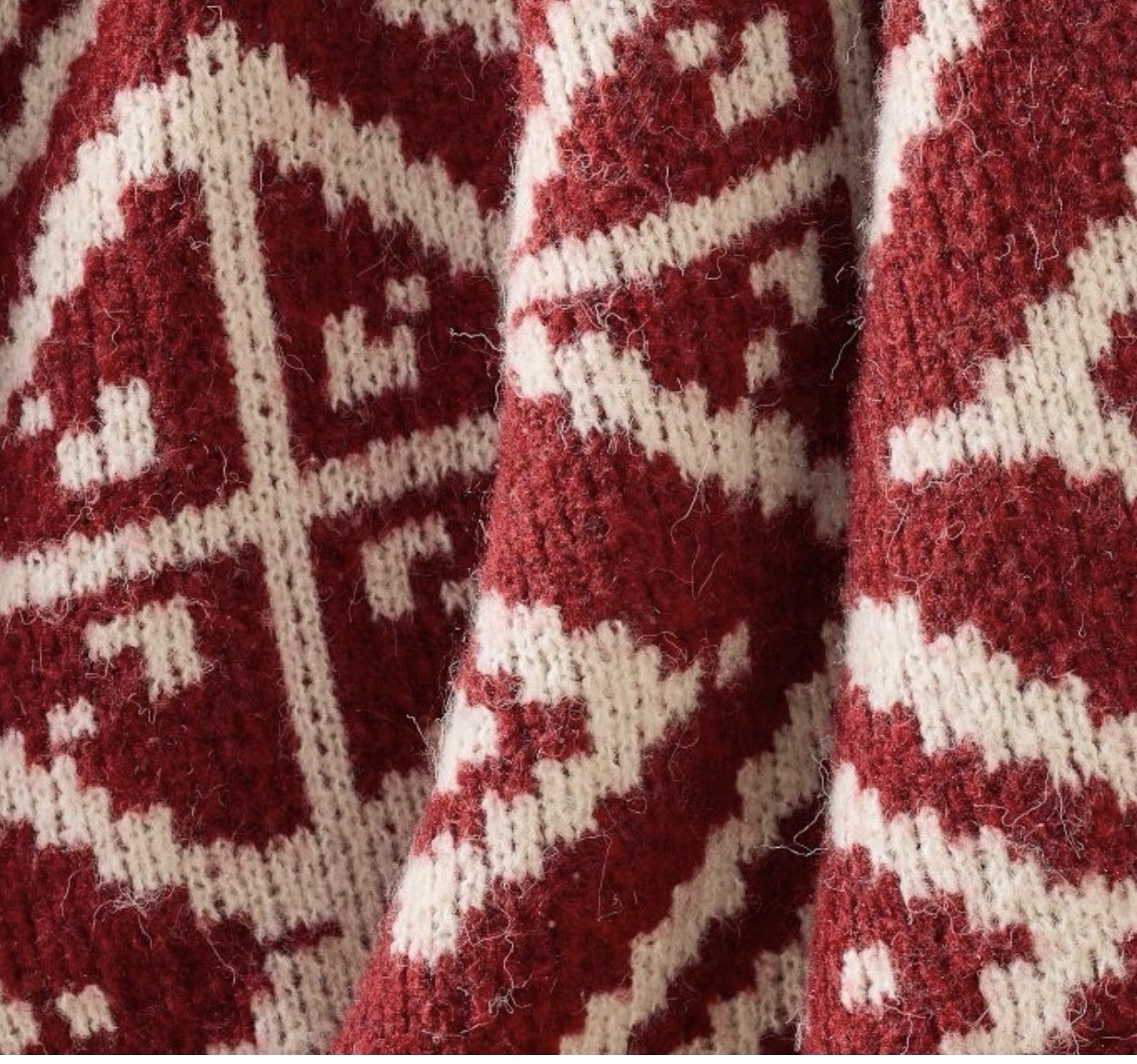 Pottery Barn Fair Isle Sherpa Backed Sofa Throw Blanket Red/White 50×60