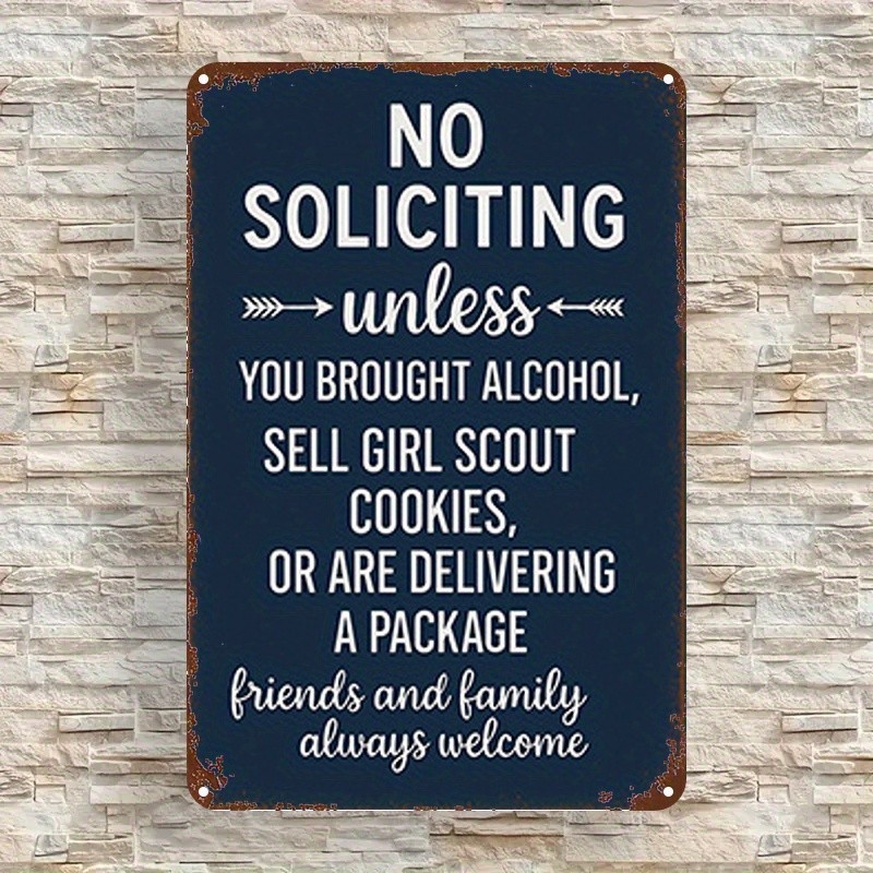Tin Sign 8X12 Inches “No Soliciting” Metal Wall Decor