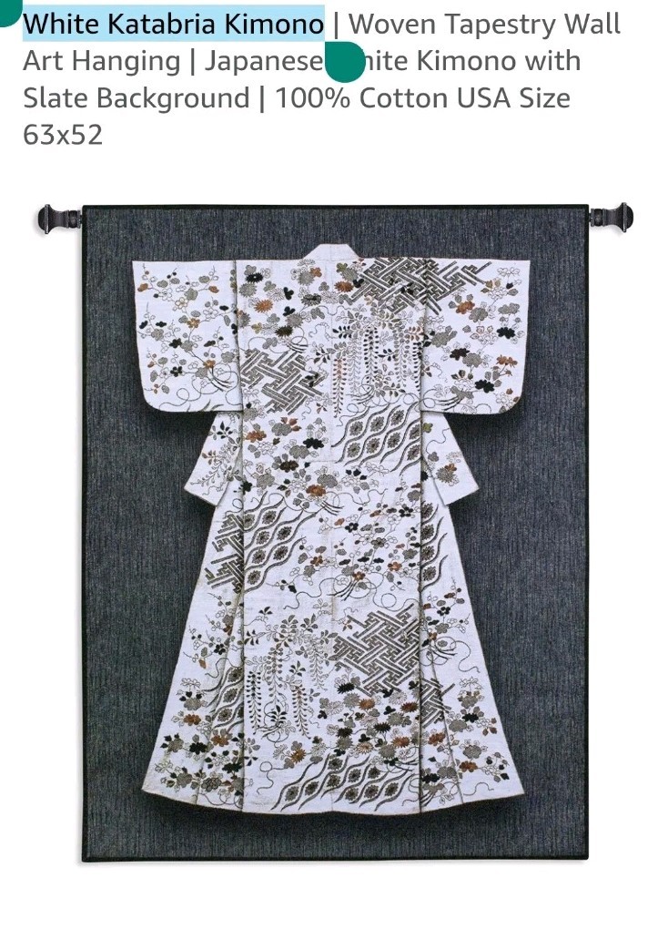 Japanese Kimono Wall Hanging Tapestry Gray Background 62×52″ Katabria