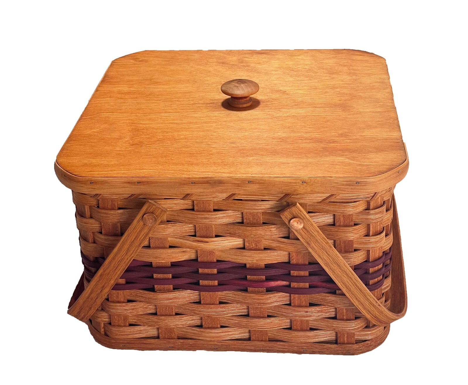 Amish Double Pie Carrier Square Oak Handmade Basket Swinging Handles
