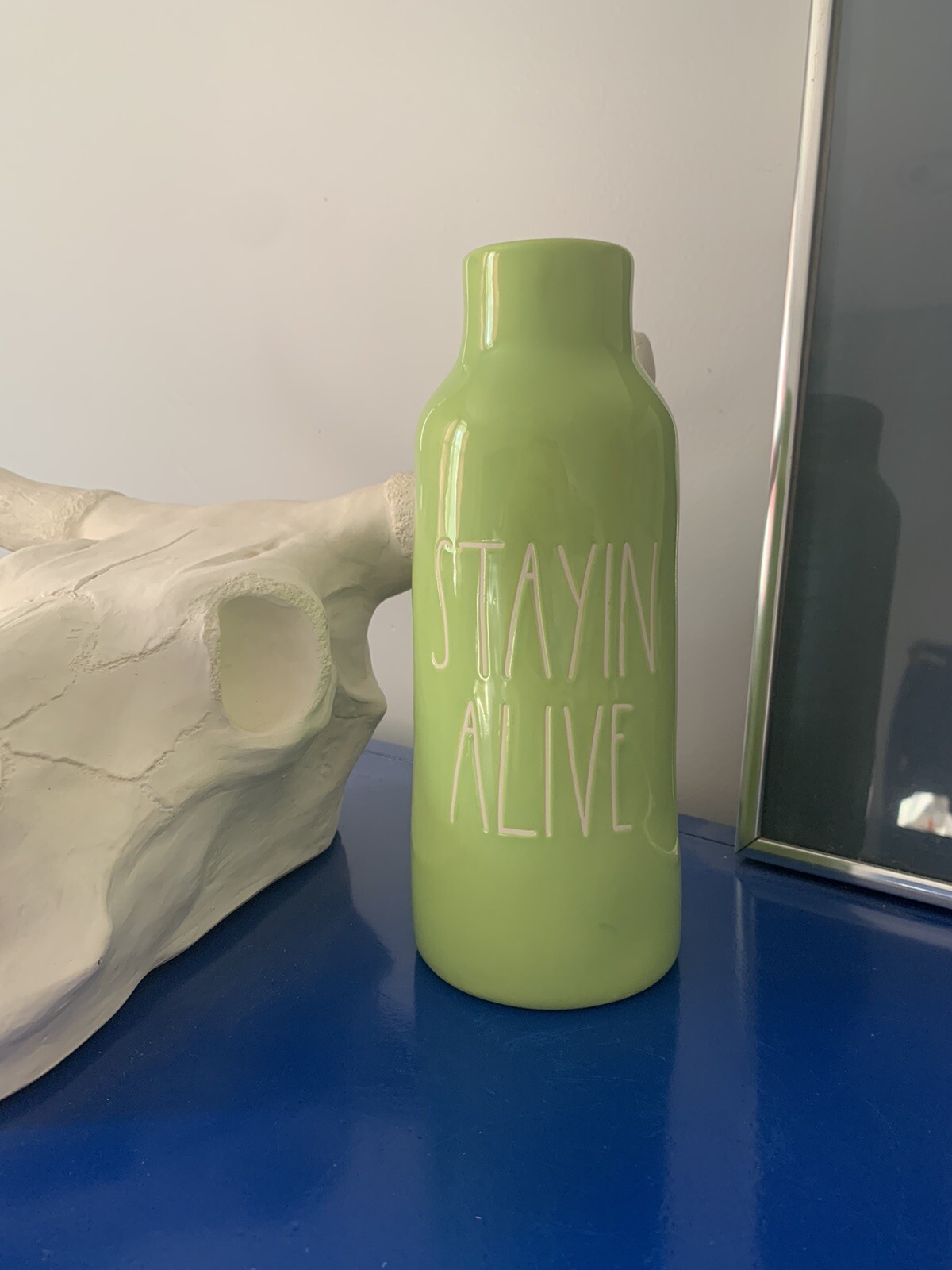 RAE DUNN 9in Ceramic Stayin Alive Vase, NEW 3.5in Diameter x 9in H