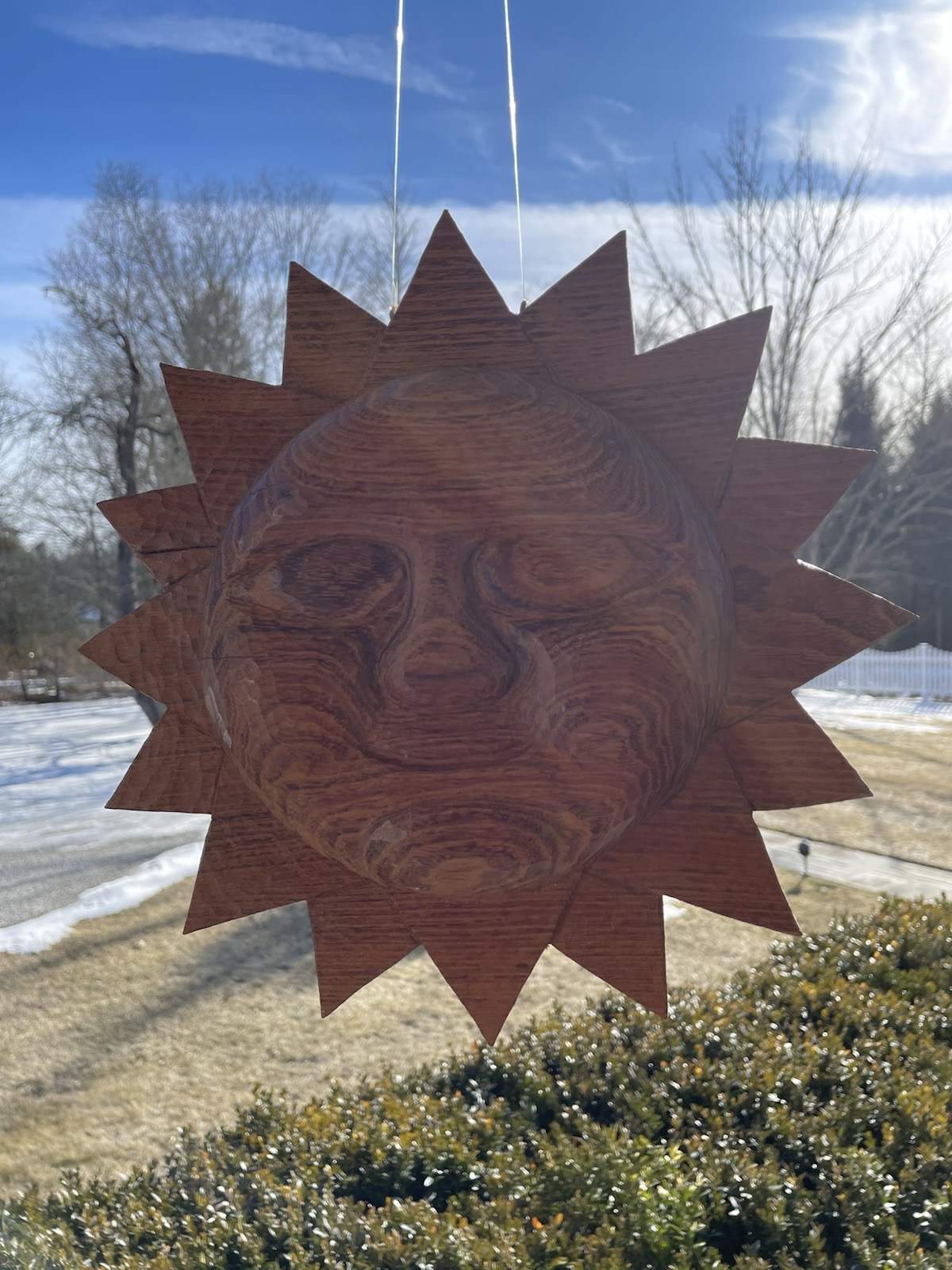 Carved Hard Wood Sun Face 3D Wall Hanging Double Sided Decorative