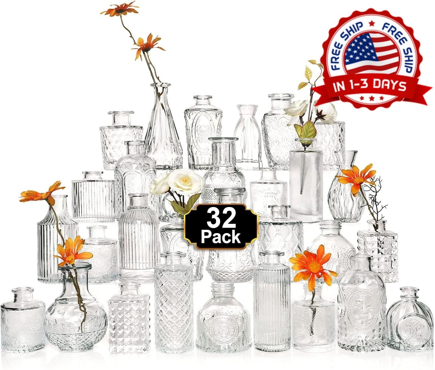 Set 32 floreros vidrio vintage pequenos boda rustica centros mesa decor hogar