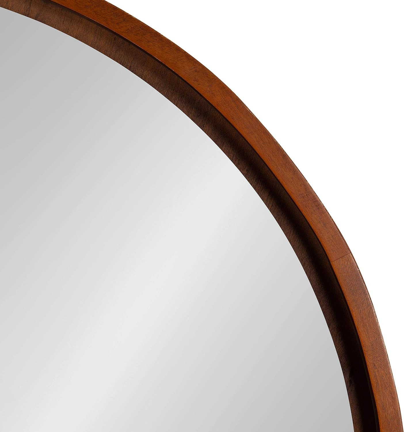 Mid-Century 30″ Round Wood Framed Wall Mirror in Walnut Brown – Modern Decor