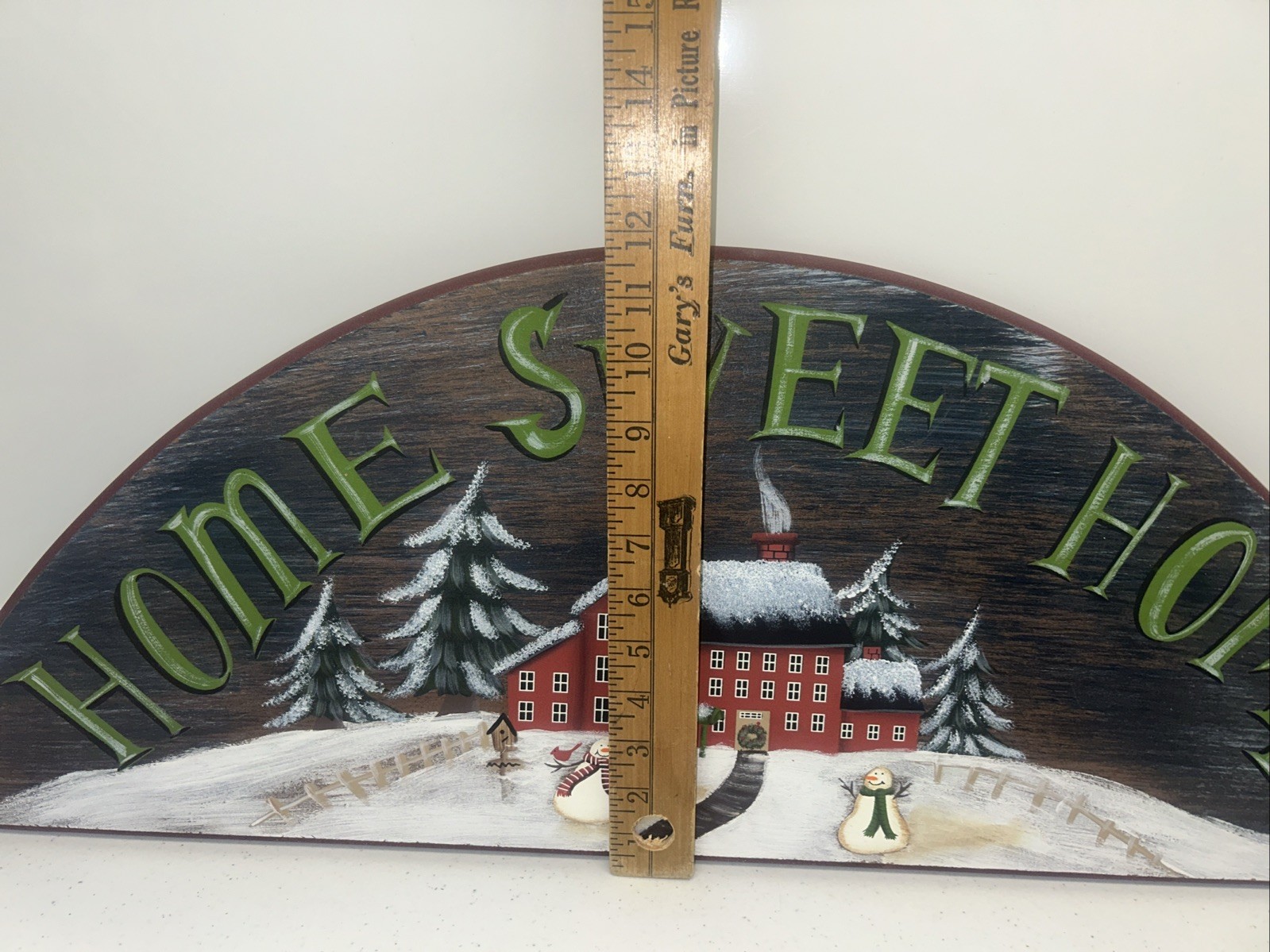 Hand Painted Primitive Home Sweet Home Arch Plaque 33.5”x12” Winter Snowmen