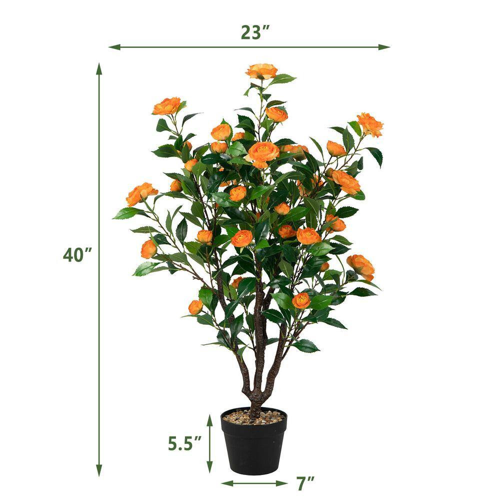 40 In. Green and Yellow Indoor Outdoor Decorative Artificial Camellia Tree in Po