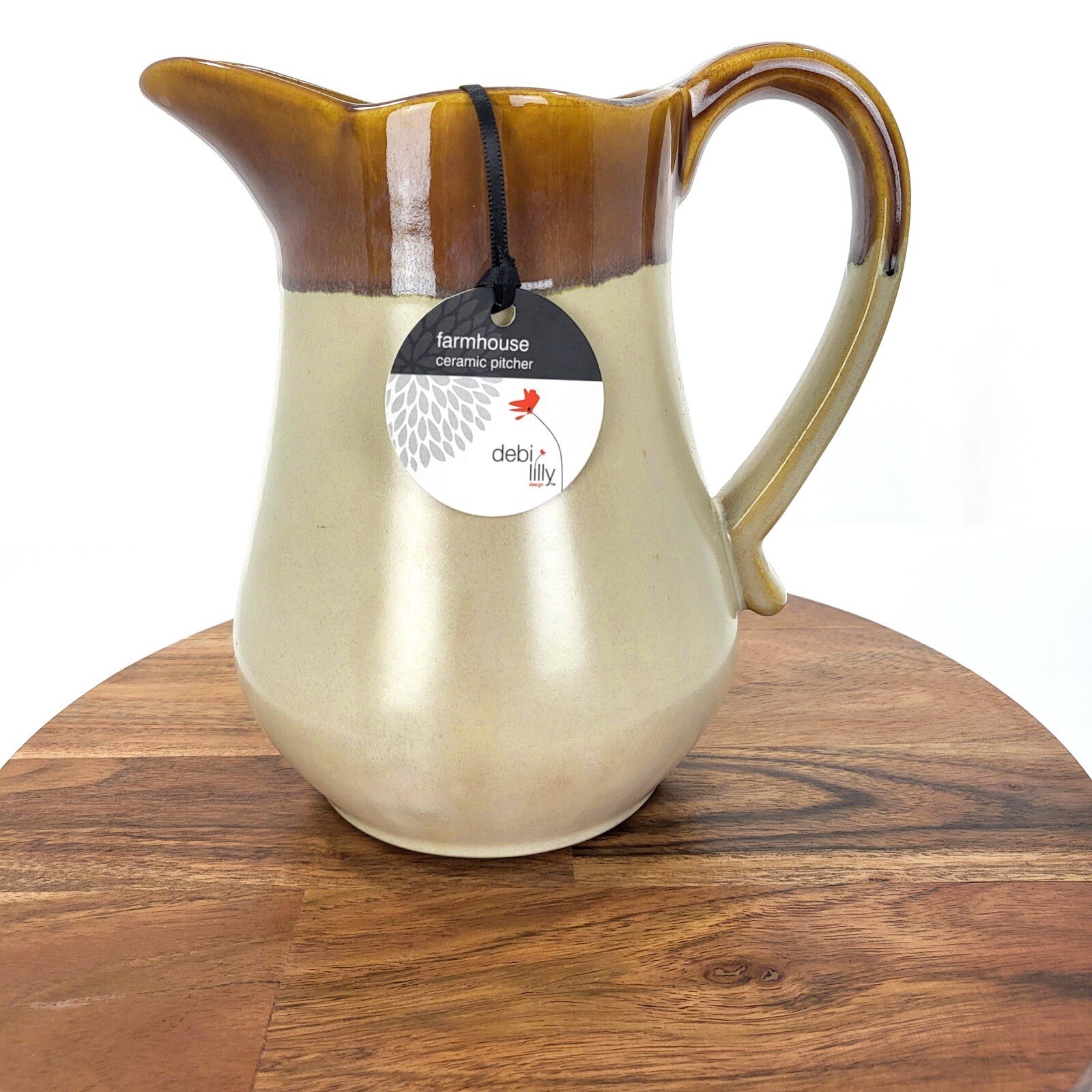 DEBI LILLY Tan & Beige Colorblock SMALL FLORAL VASE Ceramic PITCHER Home Decor