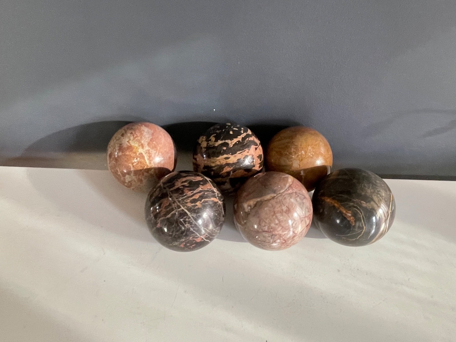 Set of 6 Polished Marble Stone Spheres 4” Decorative Orbs Natural Veined Art Dis
