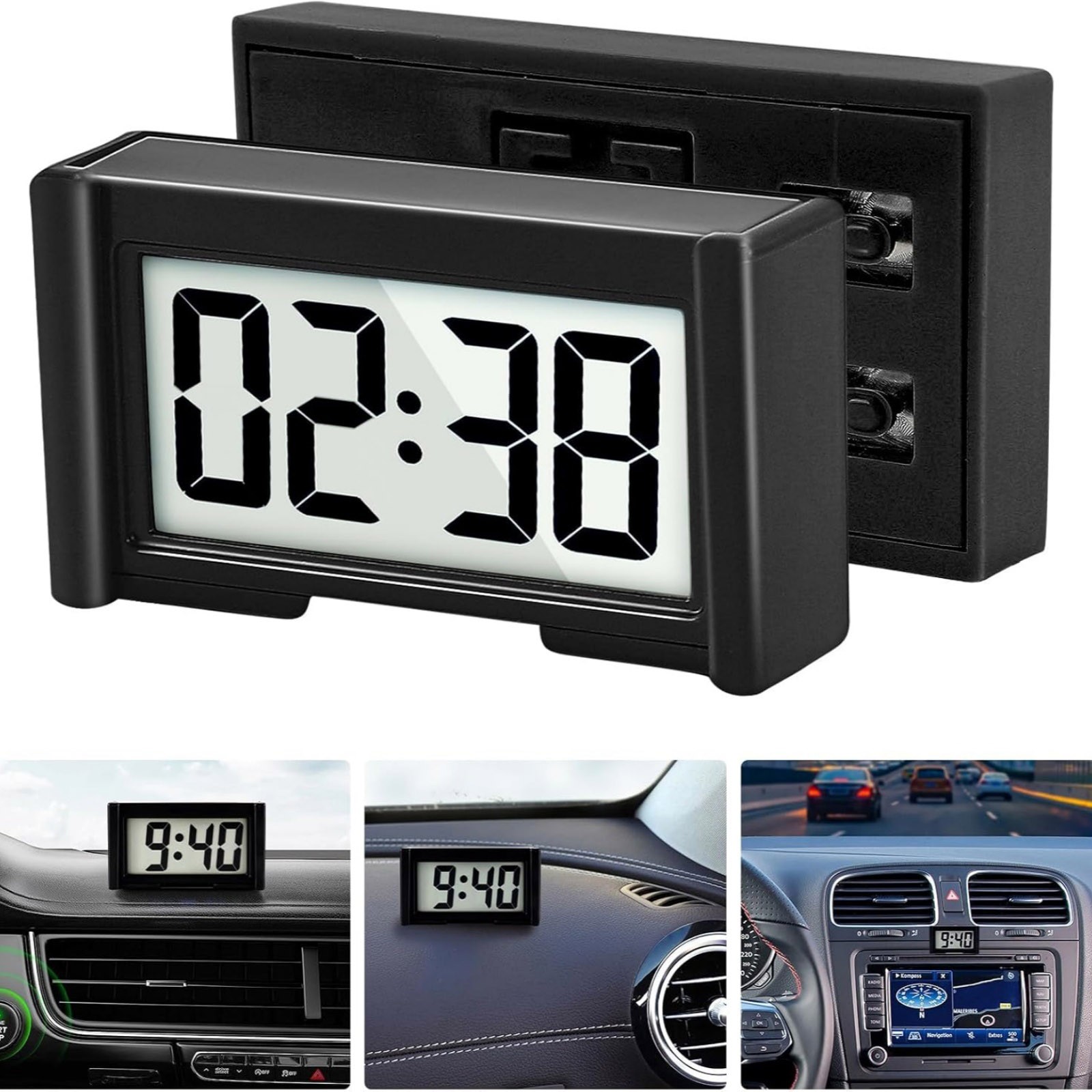 3PC Portable Mini Digital Clock Small Adhesive Stick On Battery Operated LCD New
