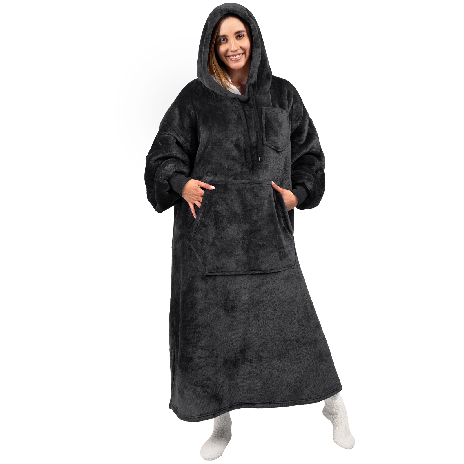 Oversized Wearable Blanket Hoodie Sweatshirt Comfy Fleece Pullover with Pocket