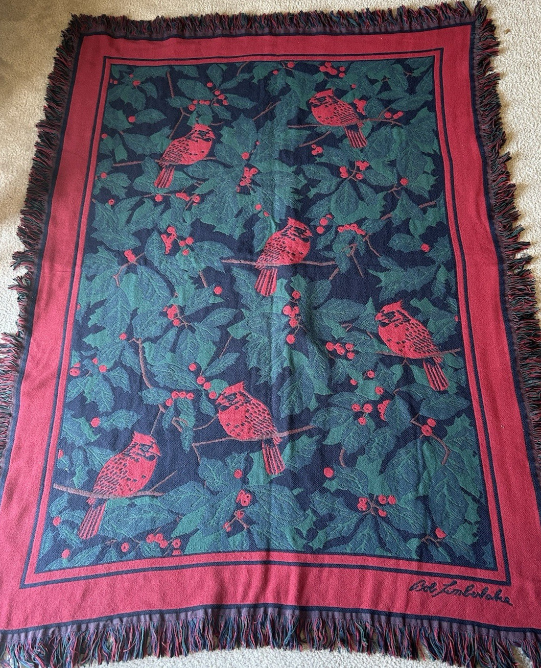 Bob Timberlake Cardinal Tapestry Throw Blanket 52″ x70” Vintage USA 100% Cotton