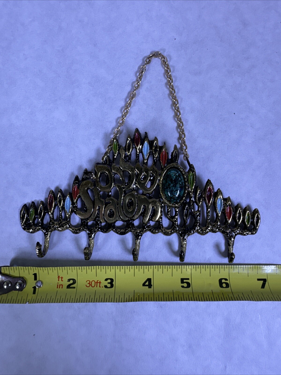 Decorative 5 Key Hook Shalom Judaica Colorful Metal and Stone Made In Israel