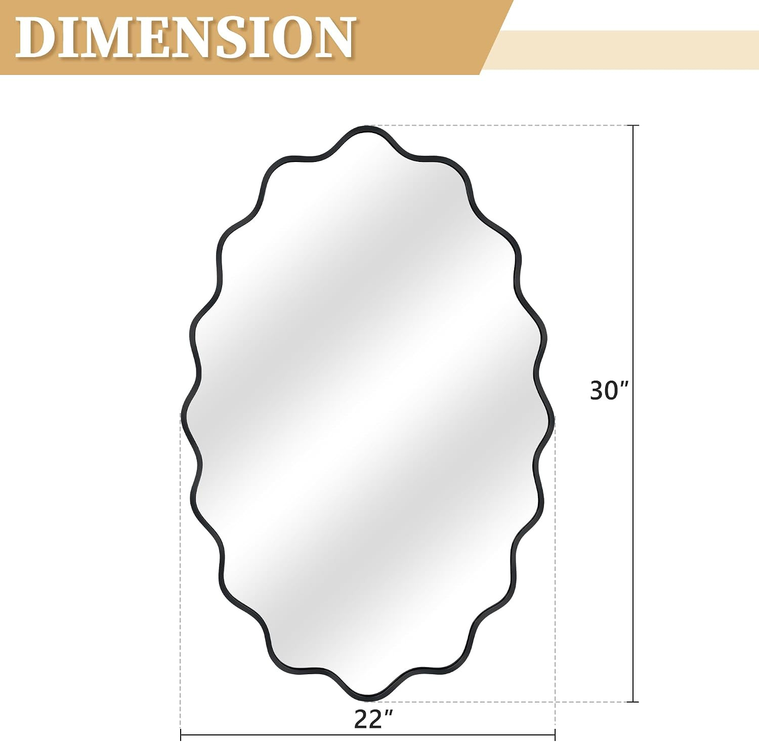 Dorlicecass Oval Wavy Mirror – Irregular Wall Mirror 22″x30″ Black Asymmetrical