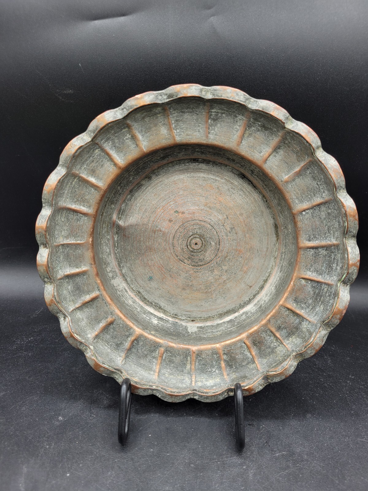 Antique Hand Forged Turkish Tin Copper Decorative Bowl Handmade Rustic Decor