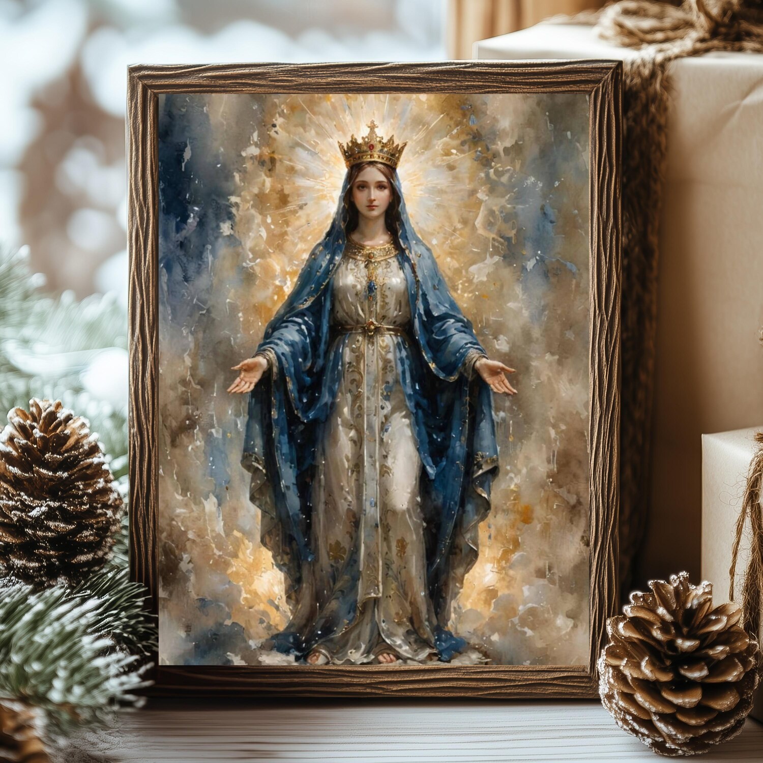 Queen Virgin Mary Print Christian Religious Blessed Mother Wall Art Poster