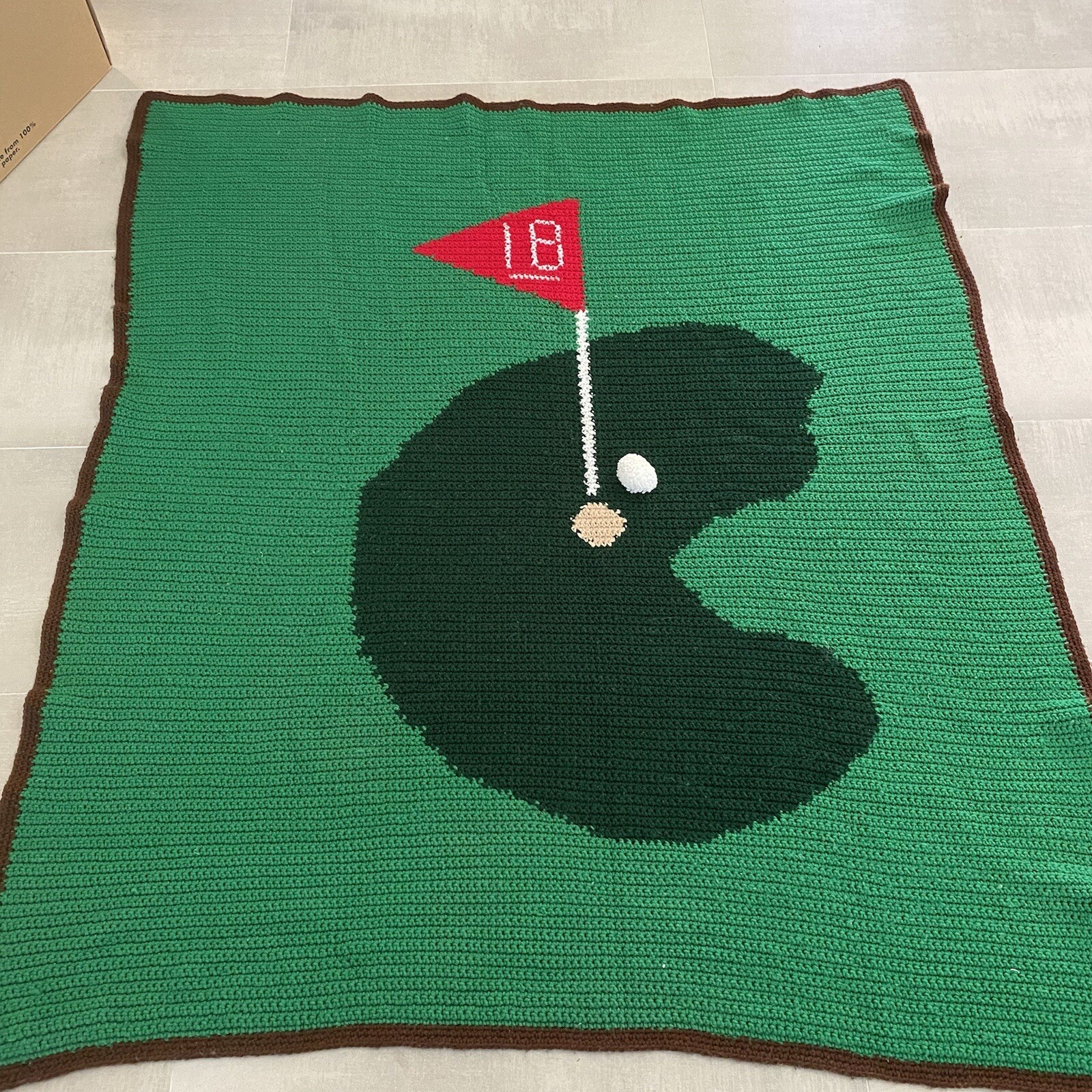Vintage GOLF Afghan OOAK Handmade Folk Art Throw Blanket 18th Hole