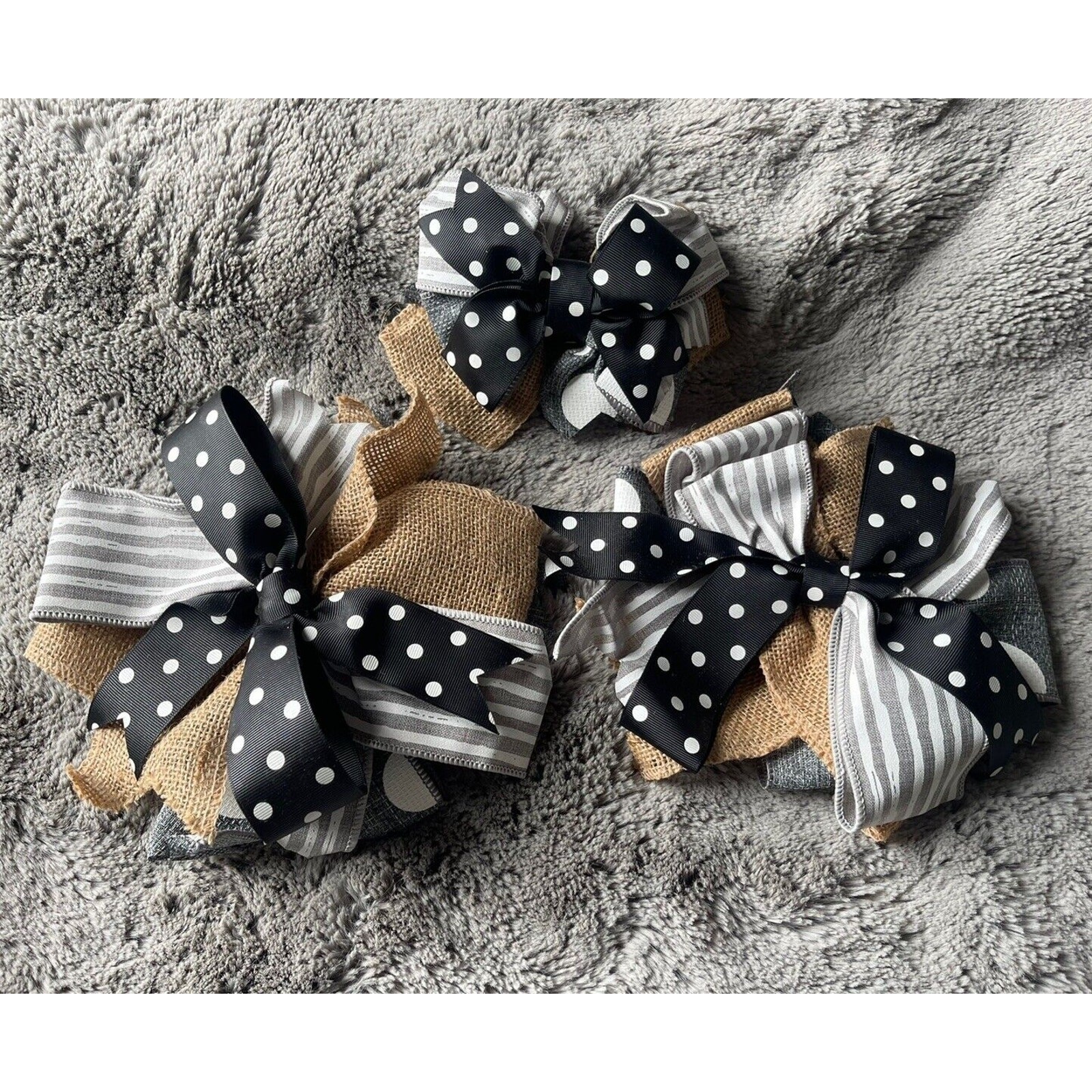 Handmade Wreath Bow Everyday Bow Black & White Gray Lot Of 3 Beautiful New