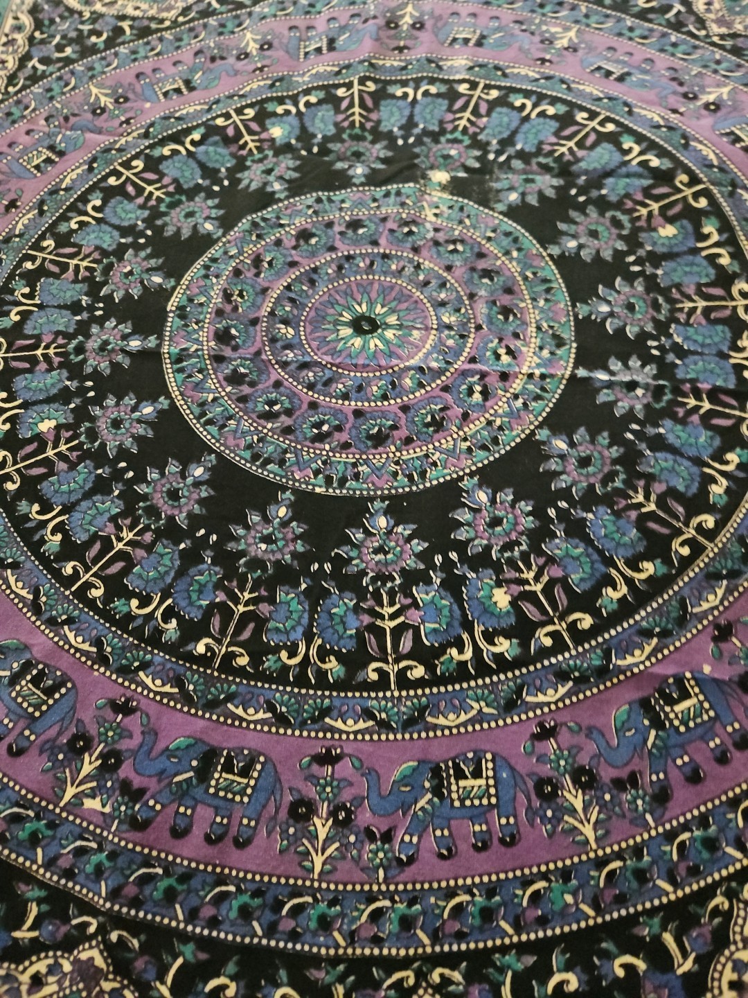 Indian Bohemian Elephant Mandala Printed Wall Hanging/Throw Cotton Fabric 78 X56