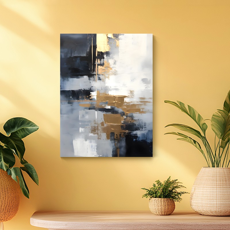 Black Gold Abstract Thick Texture Canvas Art, Modern Neutral Living Room Decor