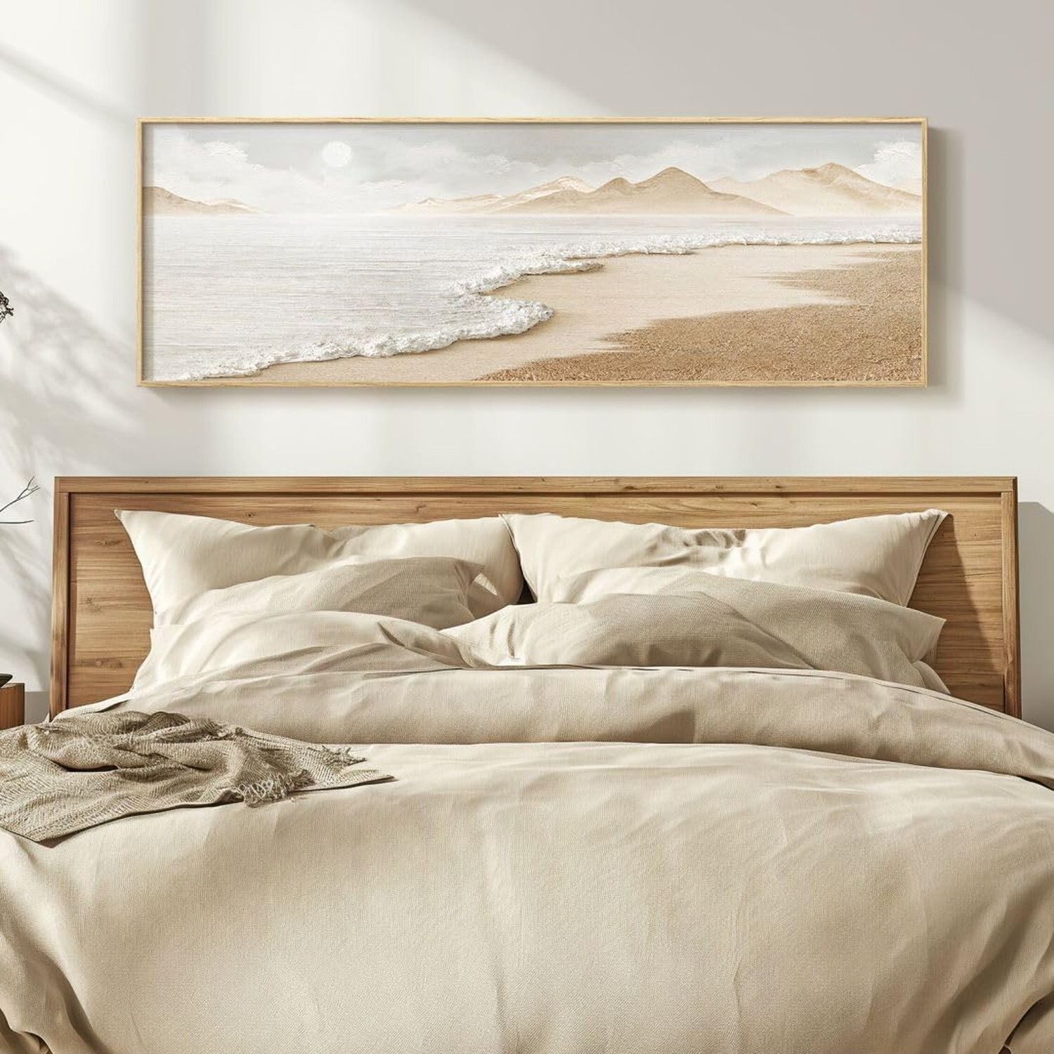 Framed Boho Abstract Beach Wall Art for Bedroom – Long Narrow Horizontal Canv…