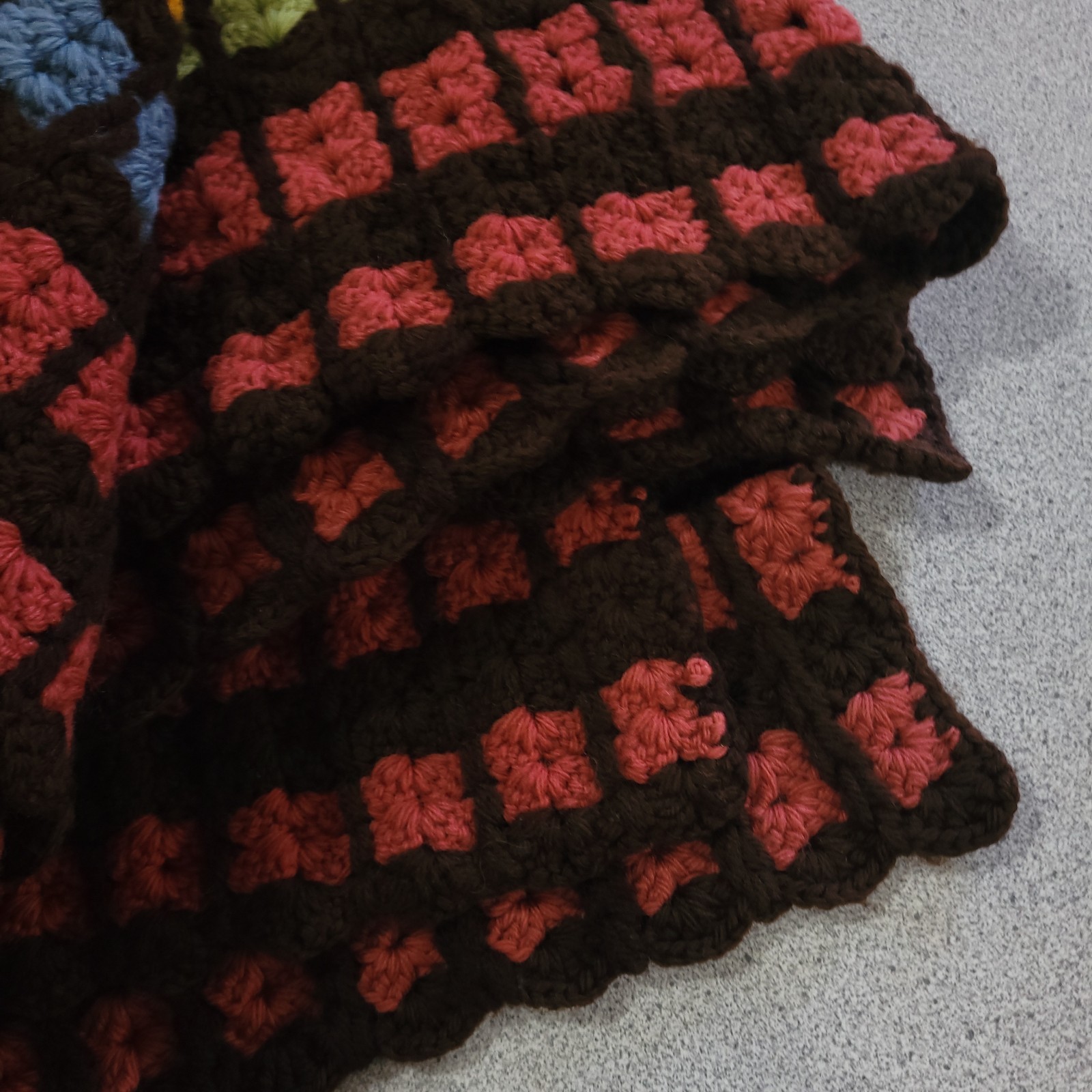 Vtg Granny Square Crochet Throw Blanket Afghan ~56×56 Handmade Brown Multicolor