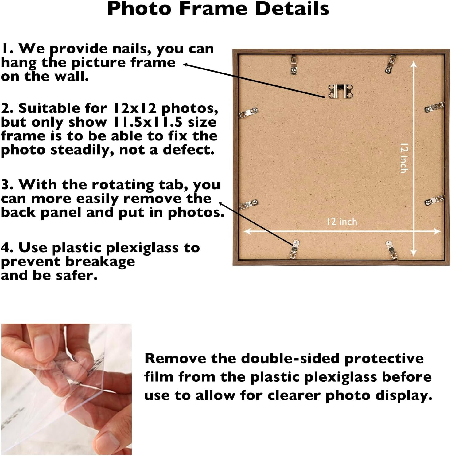 12×12 inch Picture Frame Horizontal and Vertical Formats for Wall Hanging, Brown