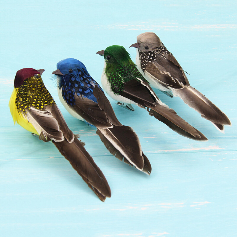 4pcs Mini Artificial Birds Fake Feather Foam Sparrow Home Garden Ornaments Craft
