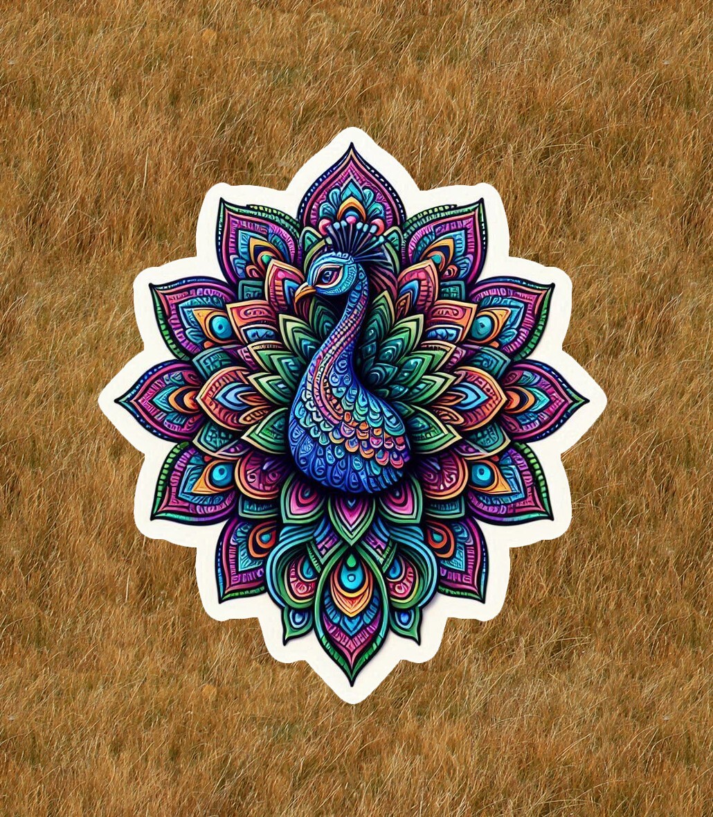 Beautiful peacock in a mandala design sticker decal – many sizes available