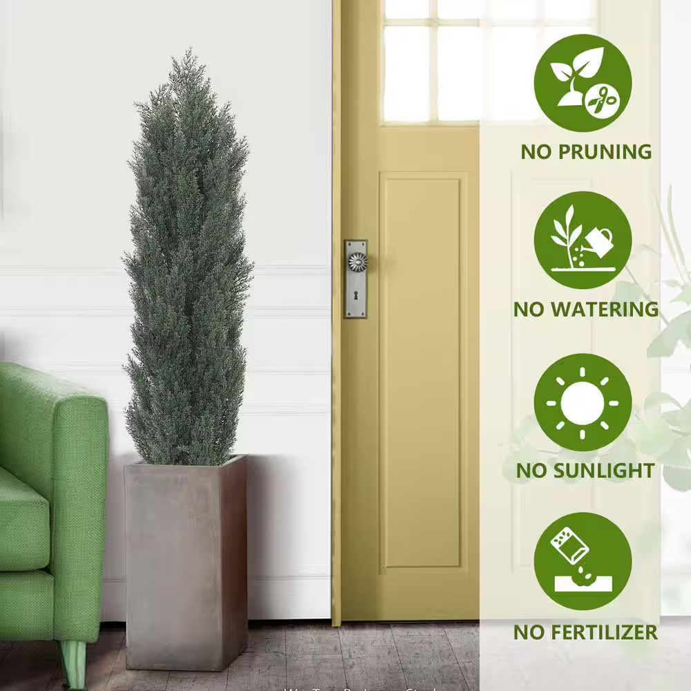 2-Piece 59 In. Artificial Cedar Tree Monochrome Pines in Pot for Garden