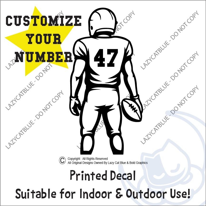Football Player Team Number Jersey Decal Sticker Sports School College Custom
