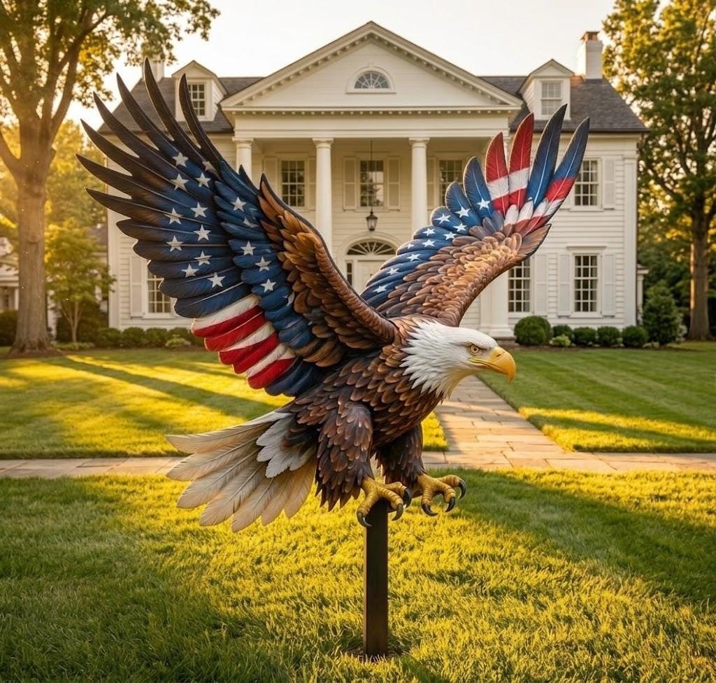 American Eagle Metal Yard Stake, Patriotic Flag Outdoor Decor Veteran Gift