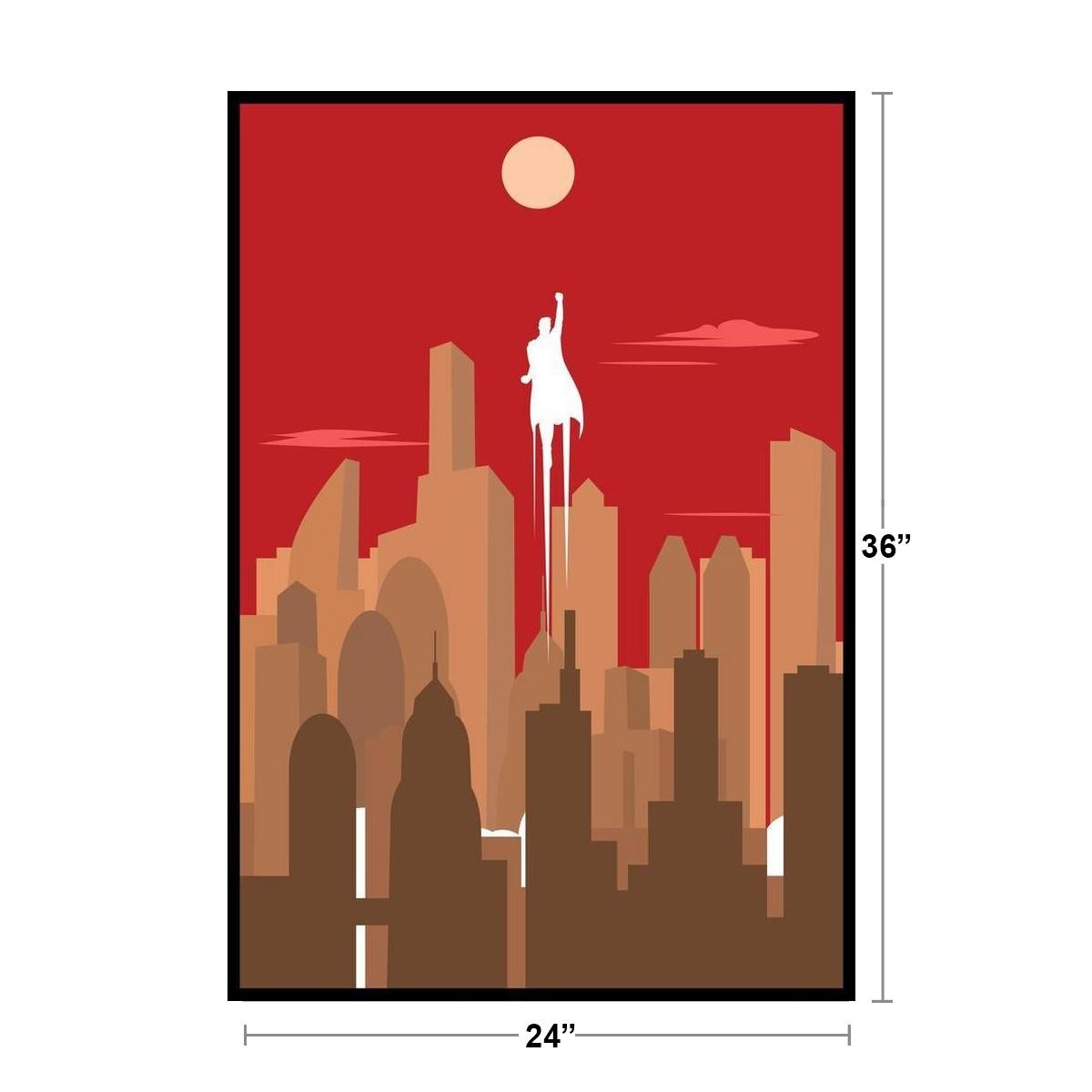Superhero Silhouette Art Deco Skyline Retro Art Print Poster 24×36 inch