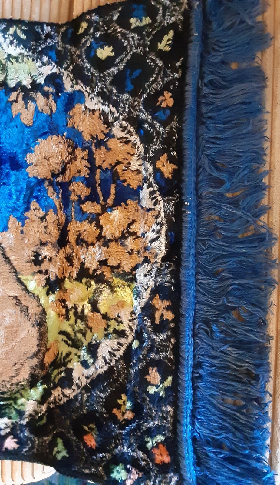 Vintage Velvet Fringed Tapestry *Table Dresser Runner*Rug 42×20 Vivid Colors !
