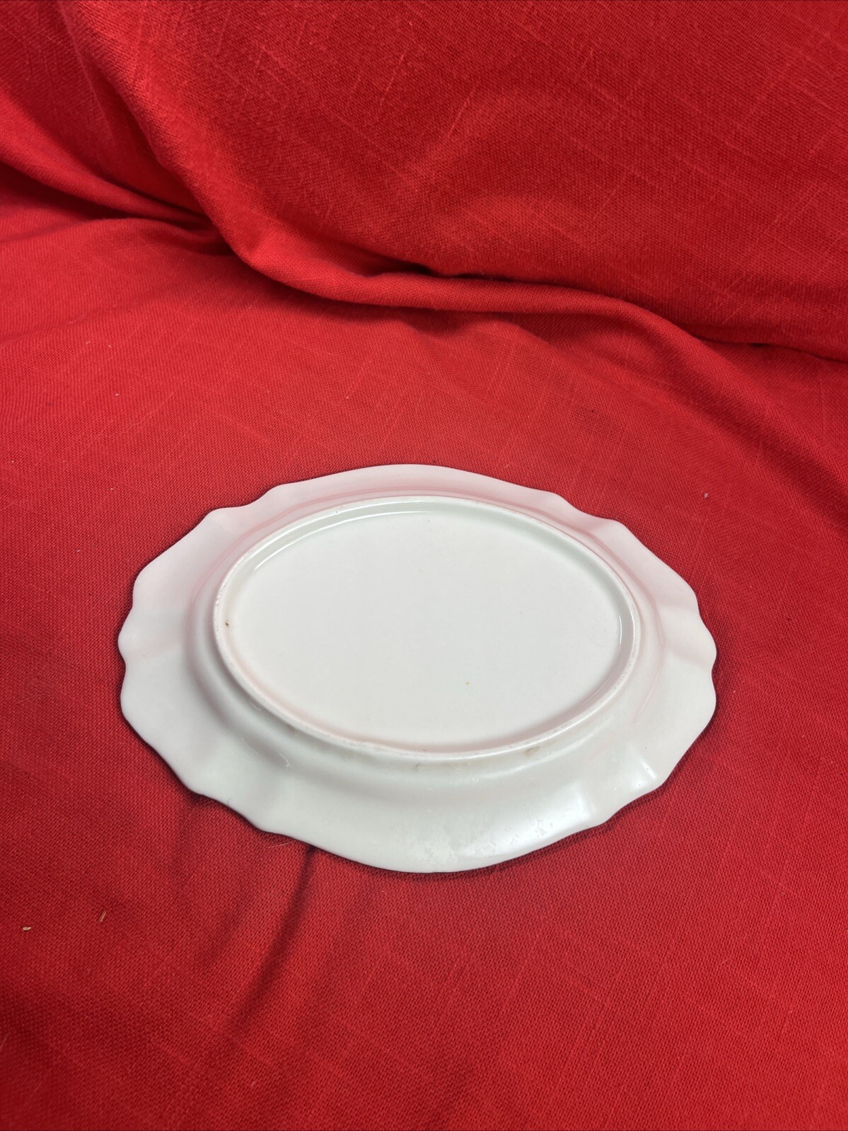 Anthropologie Trinket Dish Peacock Green White 7.5” X 5.5” Oval Silver Trim