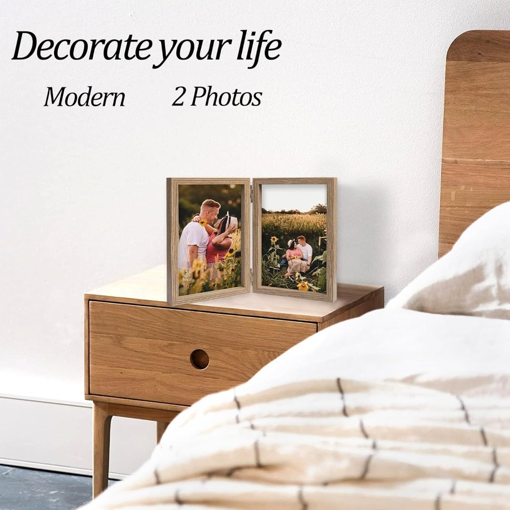 4×6 Double Picture Frame Hinged Folding Photo Frame Desktop Display with