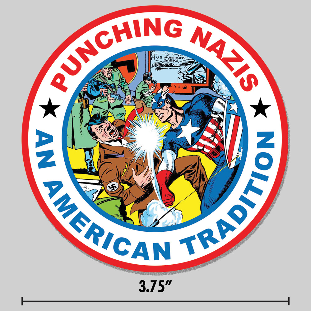 Captain America Sticker Punch Hitler American Tradition 3.75″ Vinyl Decal