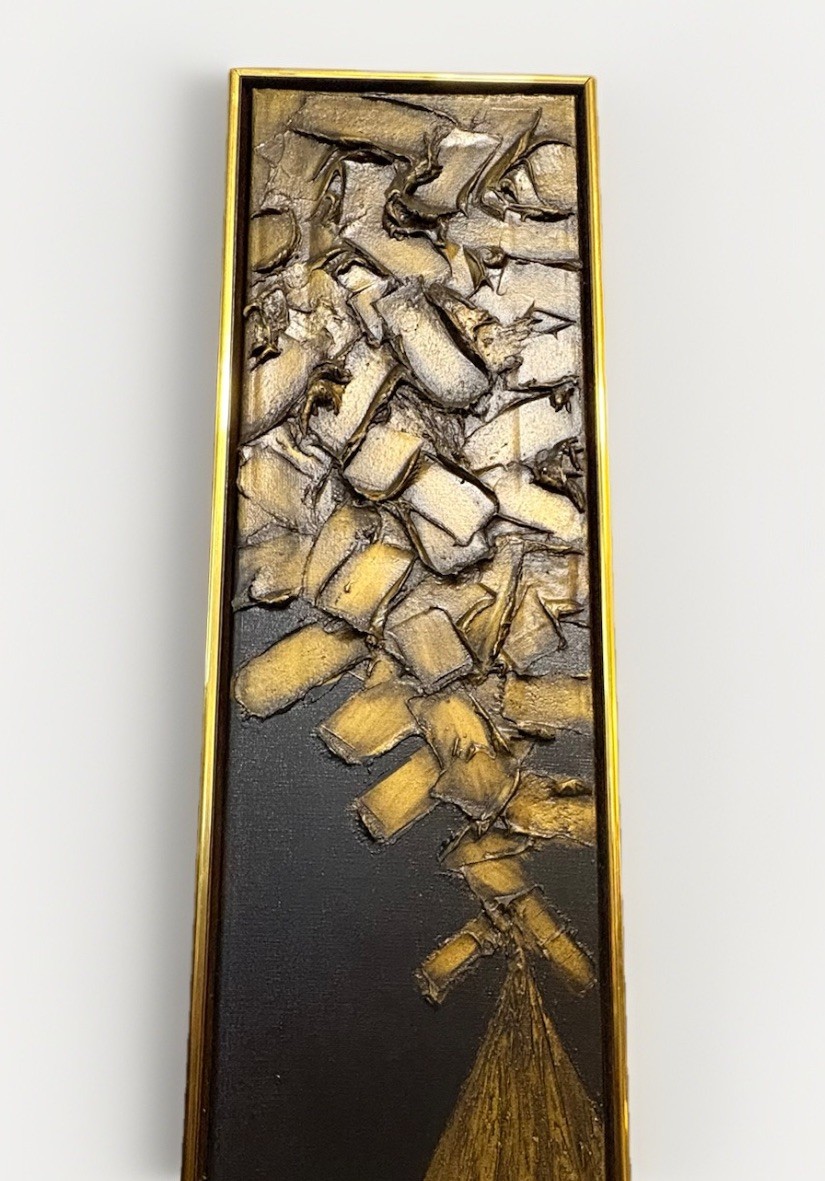 Vintage MCM Brutalist Abstract Textured Wall Art Gold Bronze Panel 41×9