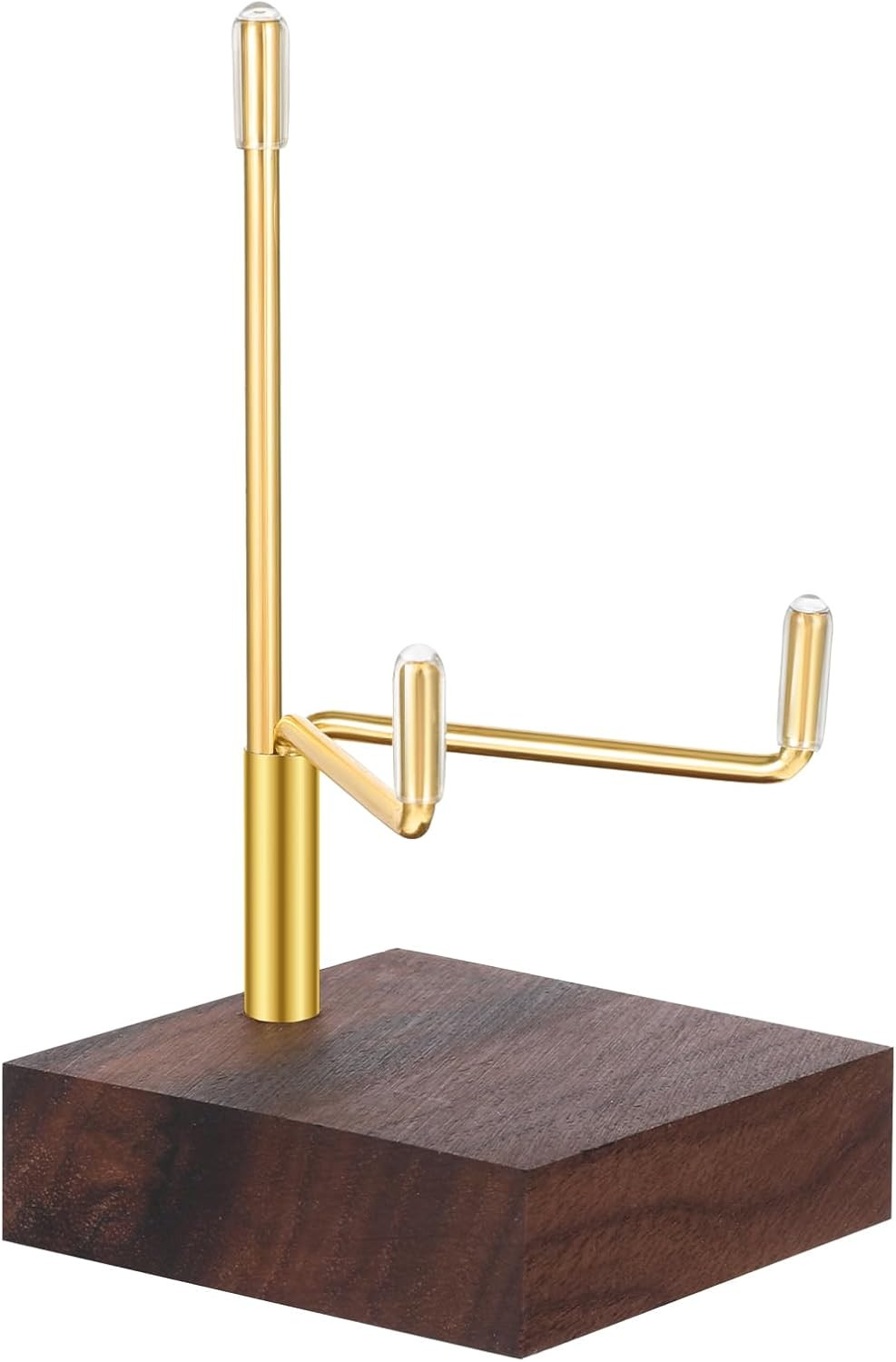 Adjustable Metal Arms Display Stand Easel with Walnut Wooden Base, Small Decorat
