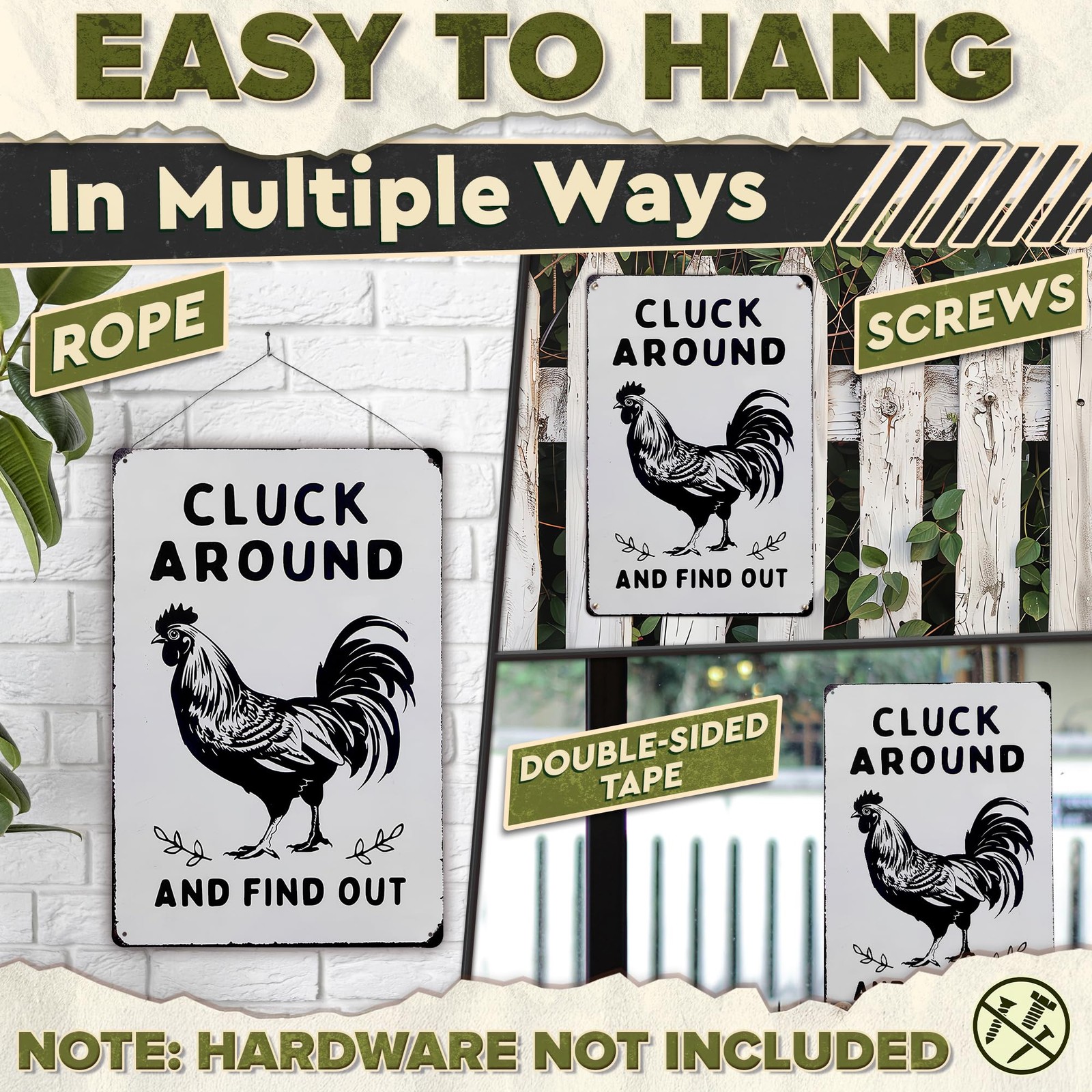 Cluck Around and Find Out Sign – 12 x 8 inch Funny 12 x 8 inches, Chiken smt2