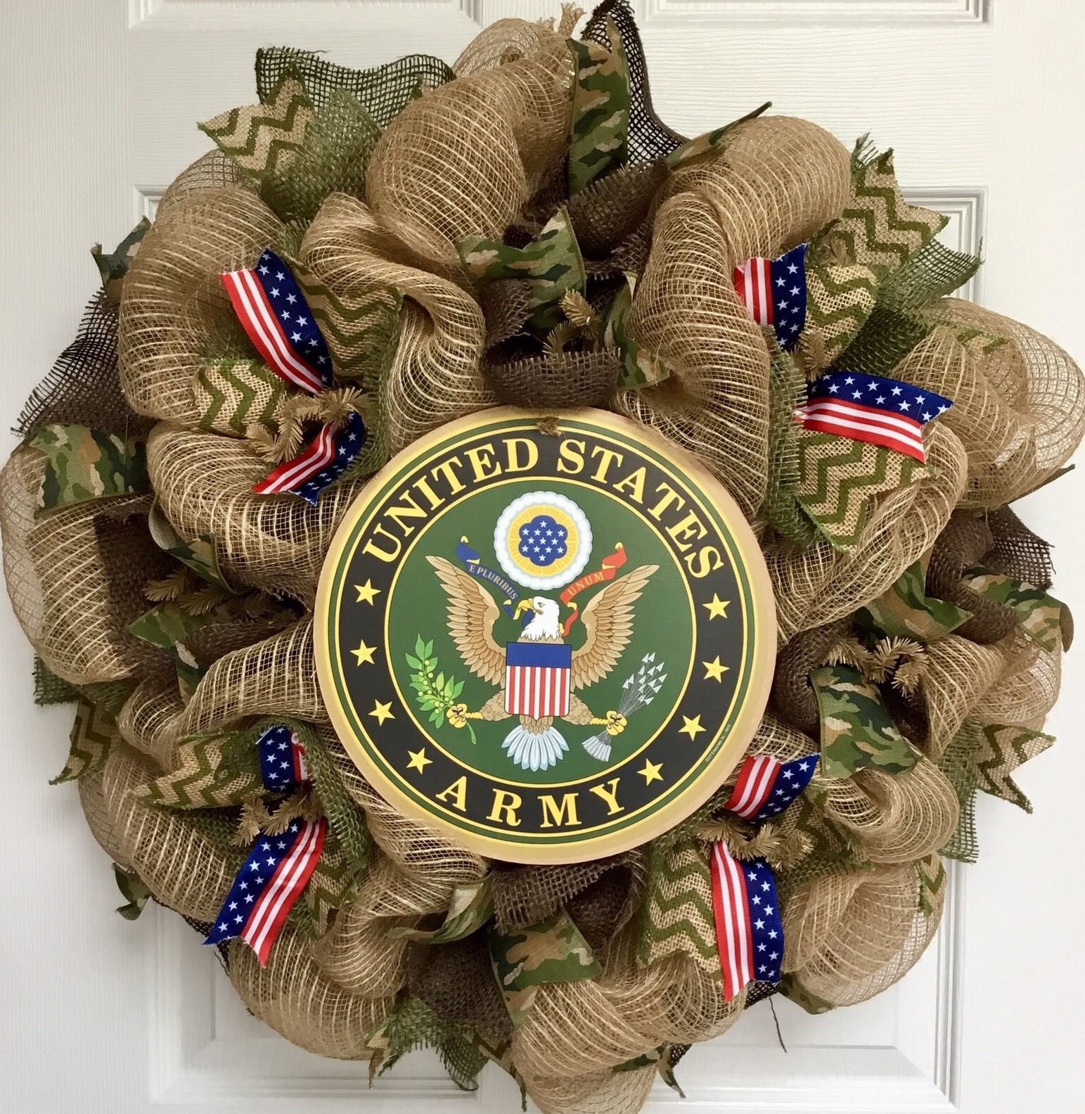 Army Strong Handmade Deco Mesh Burlap Wreath