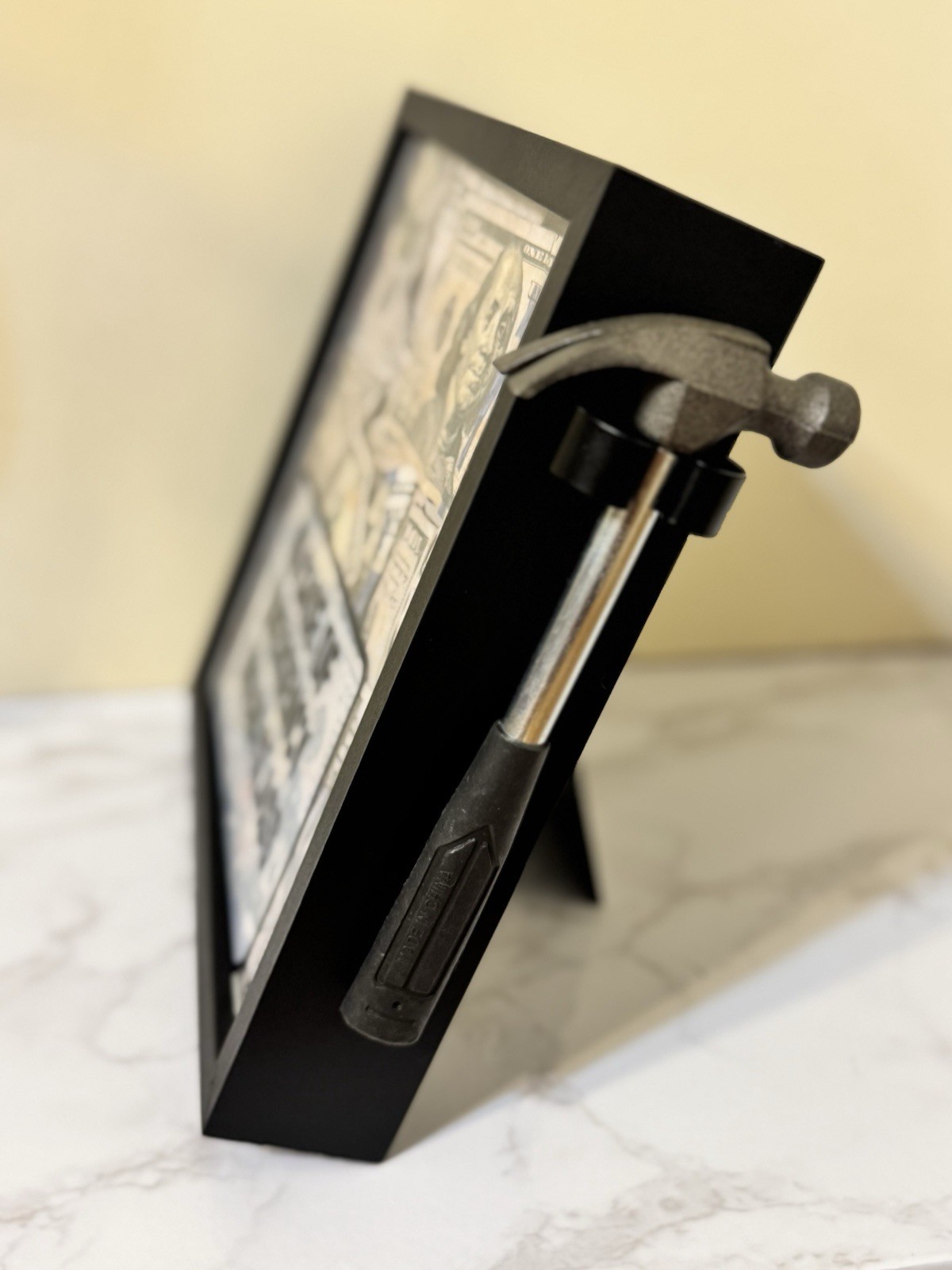 In Case of Emergency Break Glass Money Wall Art | 9×9 Framed w/Stand & Mounts