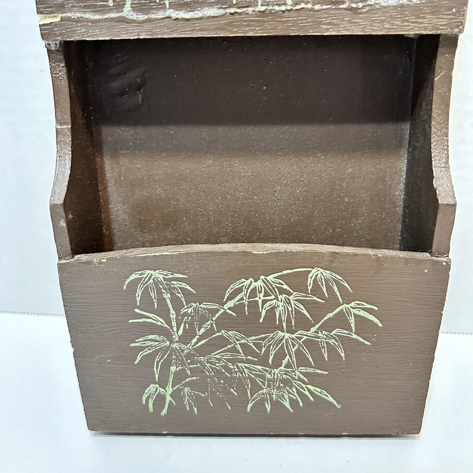 Vintage Handpainted Bamboo Lightweight Wood Hanging Letter Mail Holder 13.25×5.5